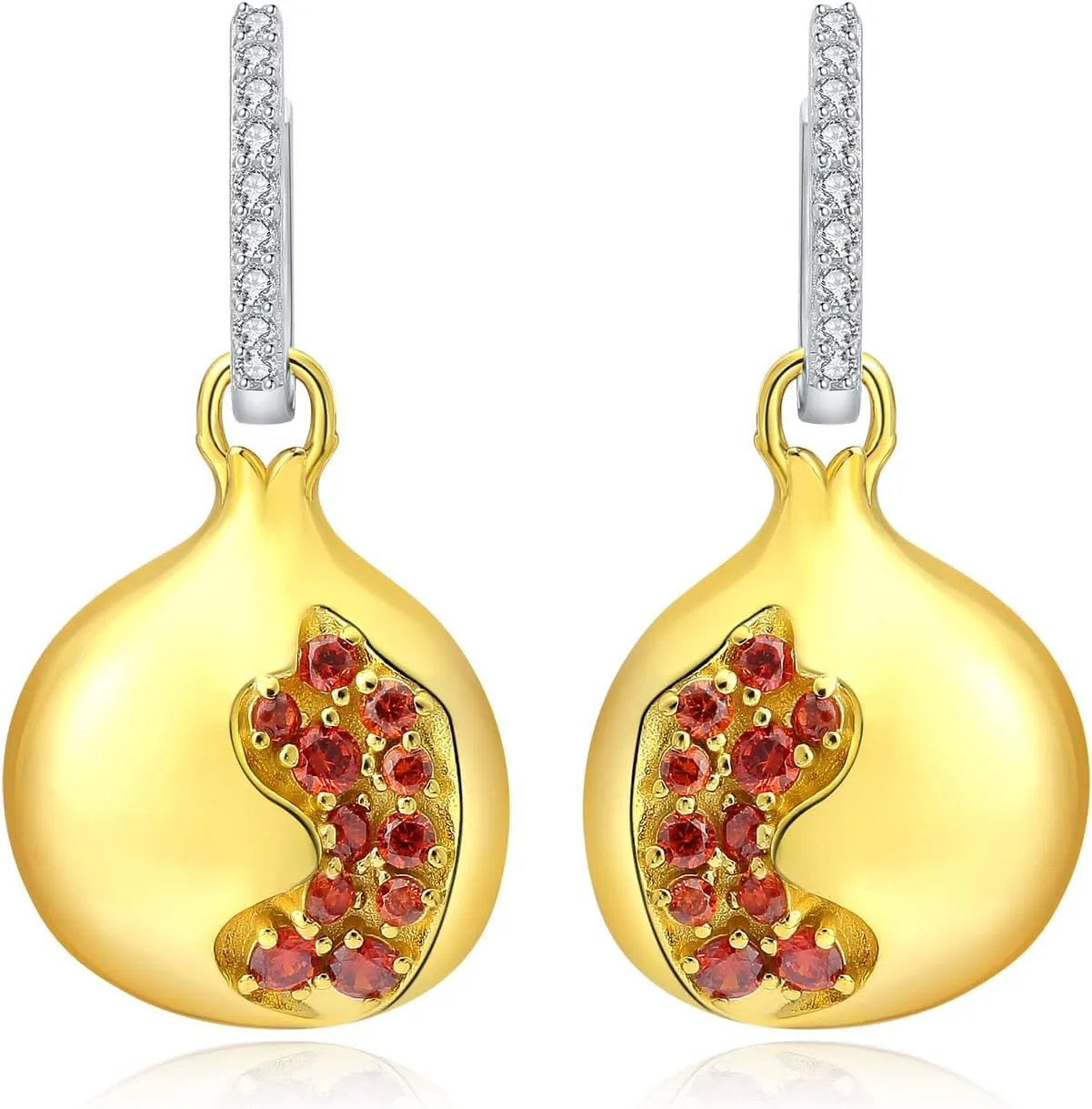 JewelryPalace Pomegranate 2.2ct Red Cubic Zirconia Hoop Dangle Earrings for Women, 14k Yellow Gold Plated 925 Sterling Silver Drop Earrings for Her, Luxury CZ Gemstones Jewelry Set