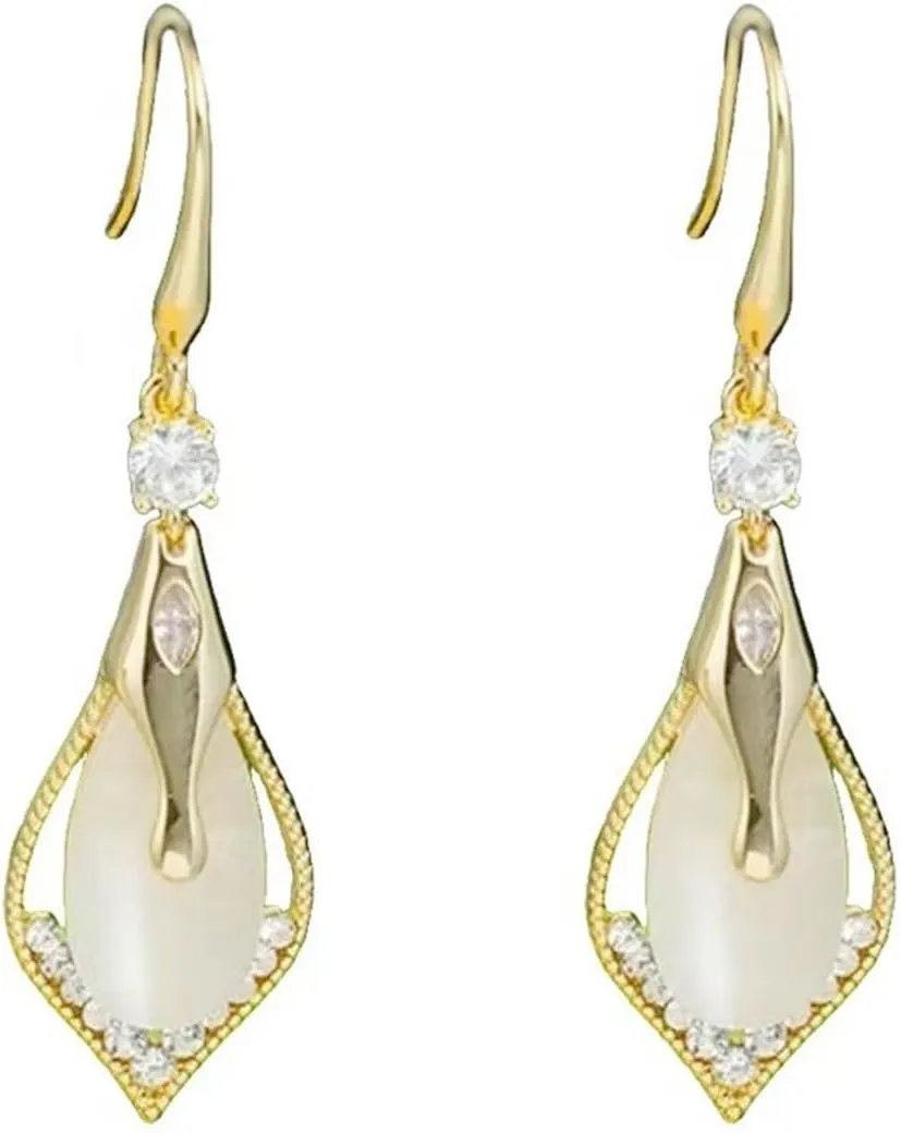 JIAHATE Crystal Teardrop Leverback Dangle Earrings for Women Fashion 14K Gold Plated Hypoallergenic Jewelry