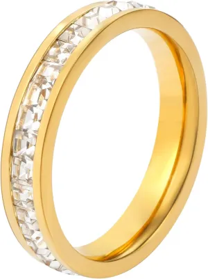 JINHUI Eternity Stacking Dainty Rings for Women, 18K Gold Plated CZ Simulated Diamond Thin Band Rings for Women Engagement Wedding Casual Vintage Elegant