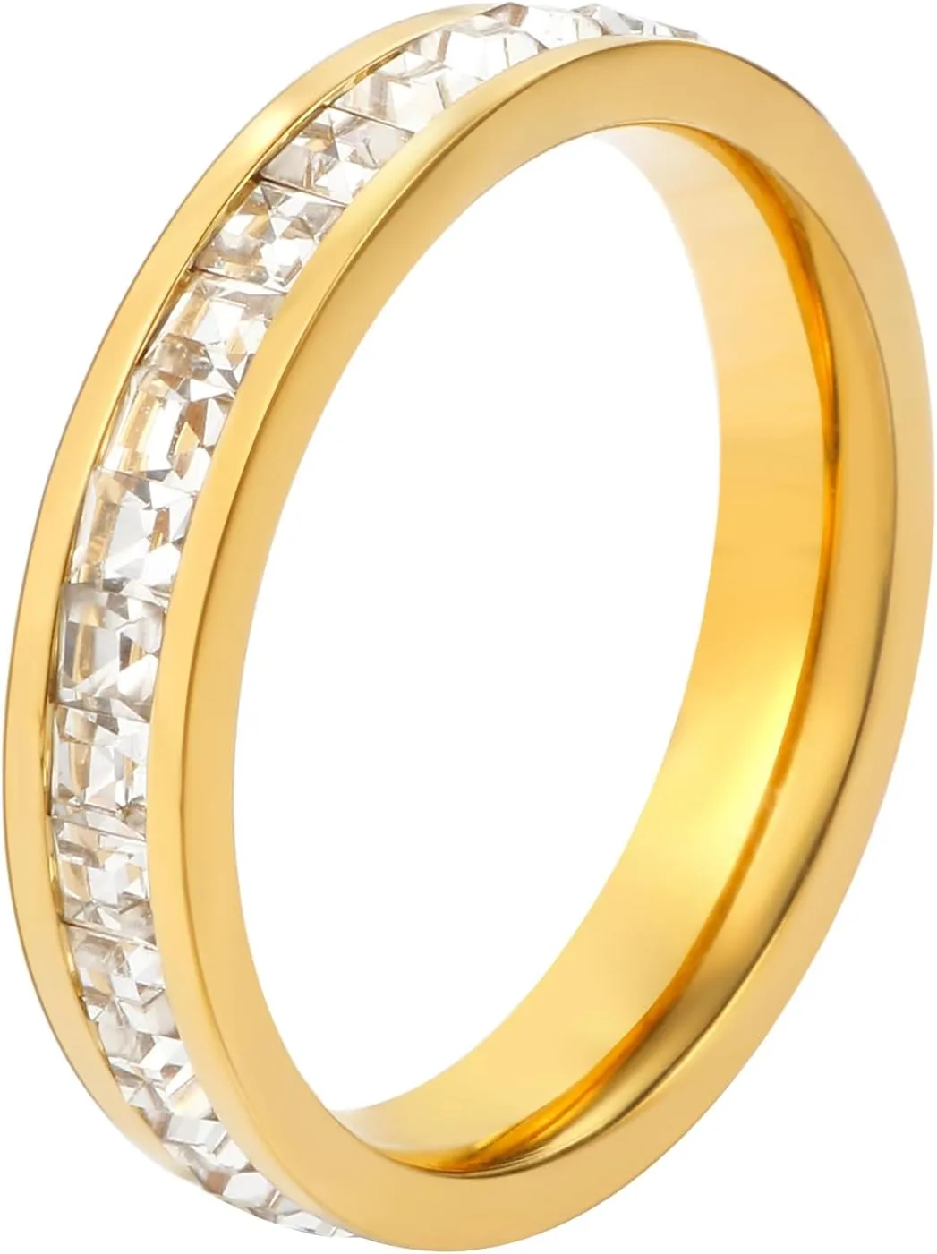 JINHUI Eternity Stacking Dainty Rings for Women, 18K Gold Plated CZ Simulated Diamond Thin Band Rings for Women Engagement Wedding Casual Vintage Elegant