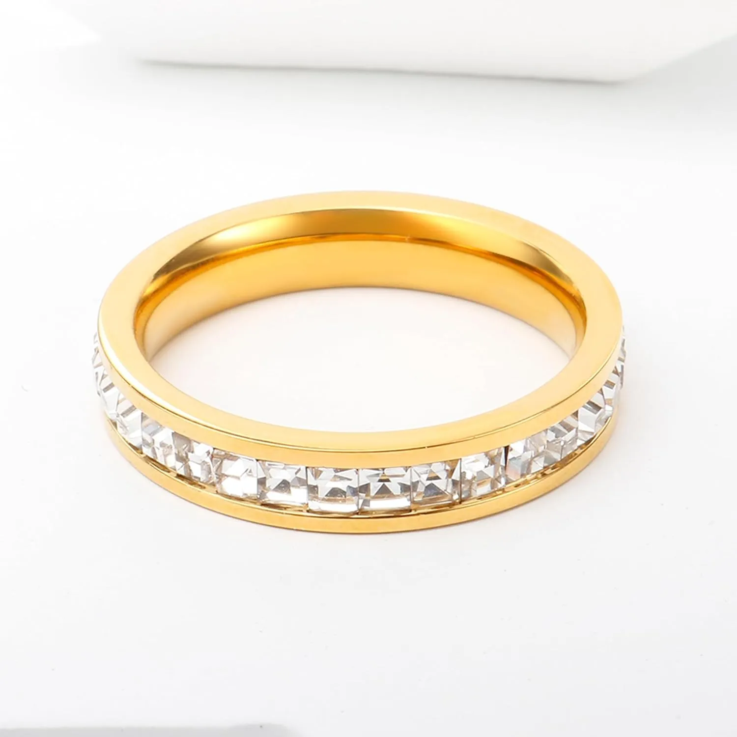 JINHUI Eternity Stacking Dainty Rings for Women, 18K Gold Plated CZ Simulated Diamond Thin Band Rings for Women Engagement Wedding Casual Vintage Elegant