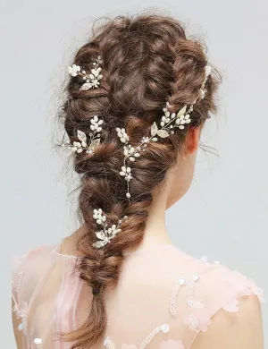 Jumwrit Bride Wedding Headband Hair Pins Set Pearl Rhinestone Headband and 3pcs Hair Pins with Sparkle Flower Bridal Leaf Headpiece Hair Accessories for WomenSilver
