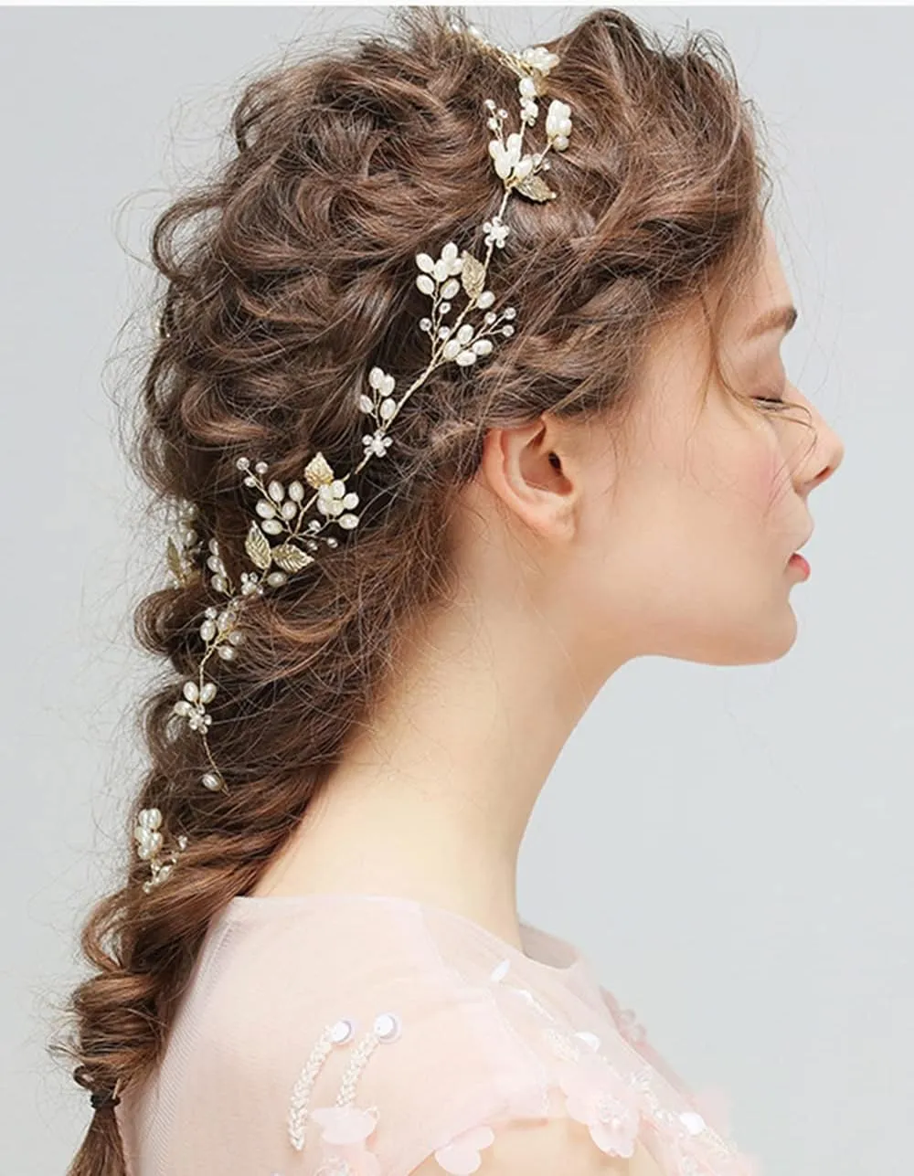 Jumwrit Bride Wedding Headband Hair Pins Set Pearl Rhinestone Headband and 3pcs Hair Pins with Sparkle Flower Bridal Leaf Headpiece Hair Accessories for WomenSilver