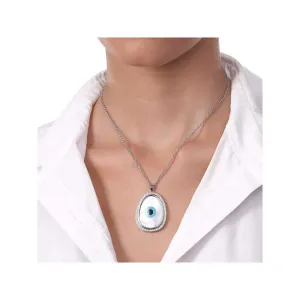 Kaj Fine Jewellery Oblong Evil Eye Diamond Chain Pendant in 14KT White Gold