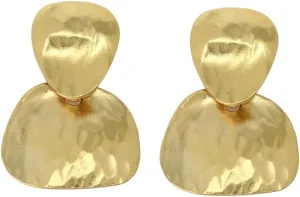 Kenneth Jay Lane Double Drop Satin & Hammered Gold Clip-On Earrings