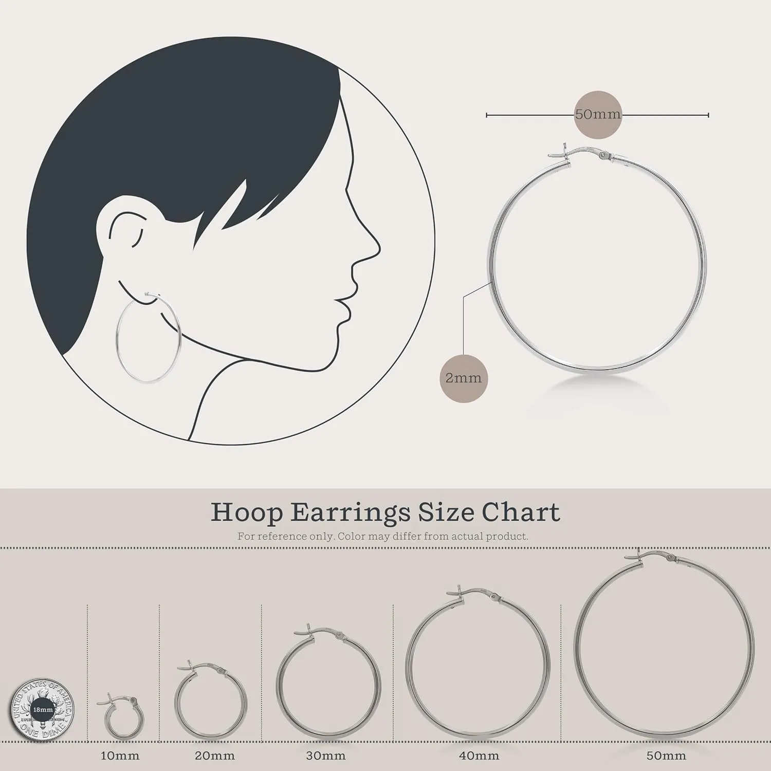 KEZEF 925 Silver Hoop Earrings for Women - Small & Large Sterling Silver Hoop Earrings for Men - Hypoallergenic Silver Earrings Available in 10mm-50mm