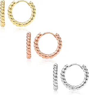 KISSPAT 3 Pairs Small Gold Huggie Hoop Earrings Set for Women Girls Multi Piercing Earrings Pack