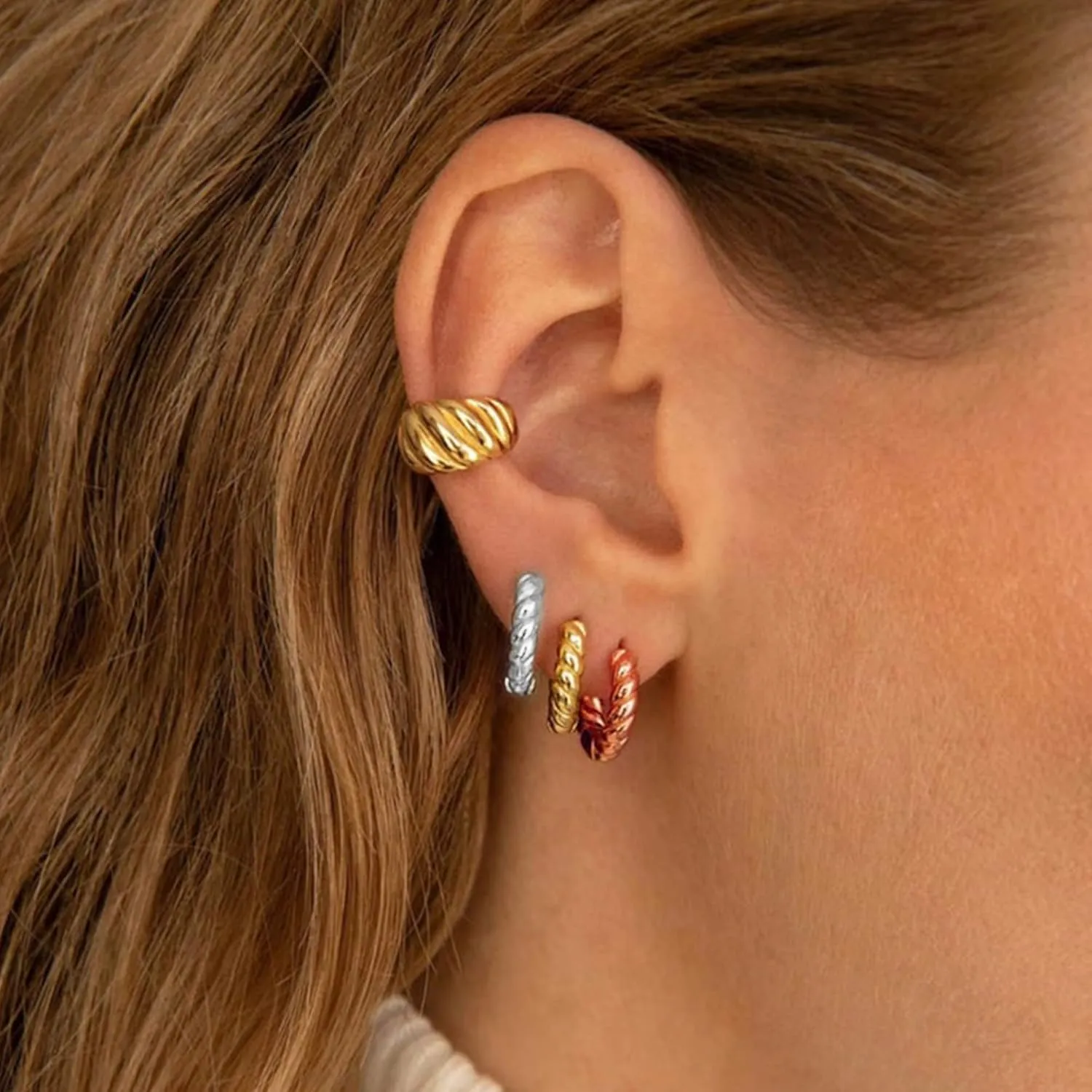 KISSPAT 3 Pairs Small Gold Huggie Hoop Earrings Set for Women Girls Multi Piercing Earrings Pack