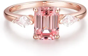 Lab Growth Pink Sapphire Gemstone Rings for Women Solid 925 Sterling Silver Rings for Women Trendy Emerald Cut Engagement Wedding Ring Gift