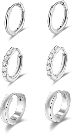 Lantine Small Gold Hoop Earrings Set for Women Men Surgical Stainless Steel Cartilage Cz Huggie Earrings 20G Daith Helix First Second Third Hole Lobes Hinged Sleeper Earrings