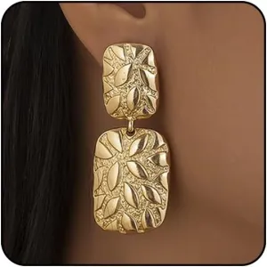 Large Gold Statement Earrings for Women Gold Dangle Earrings for Women Trendy Silver Square Drop Earrings Gold Jewelry