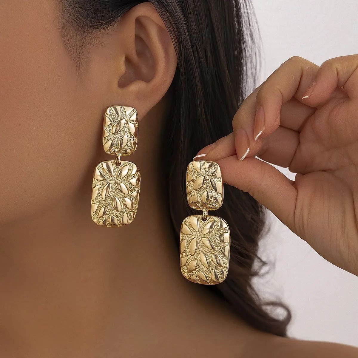 Large Gold Statement Earrings for Women Gold Dangle Earrings for Women Trendy Silver Square Drop Earrings Gold Jewelry