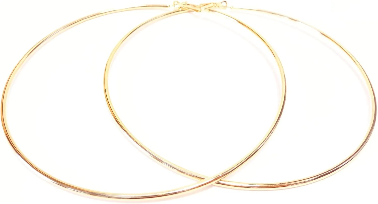 Large Jumbo Hoop Earrings Gold Plated Brass Thin Hoop Earrings 6 inch Hoops