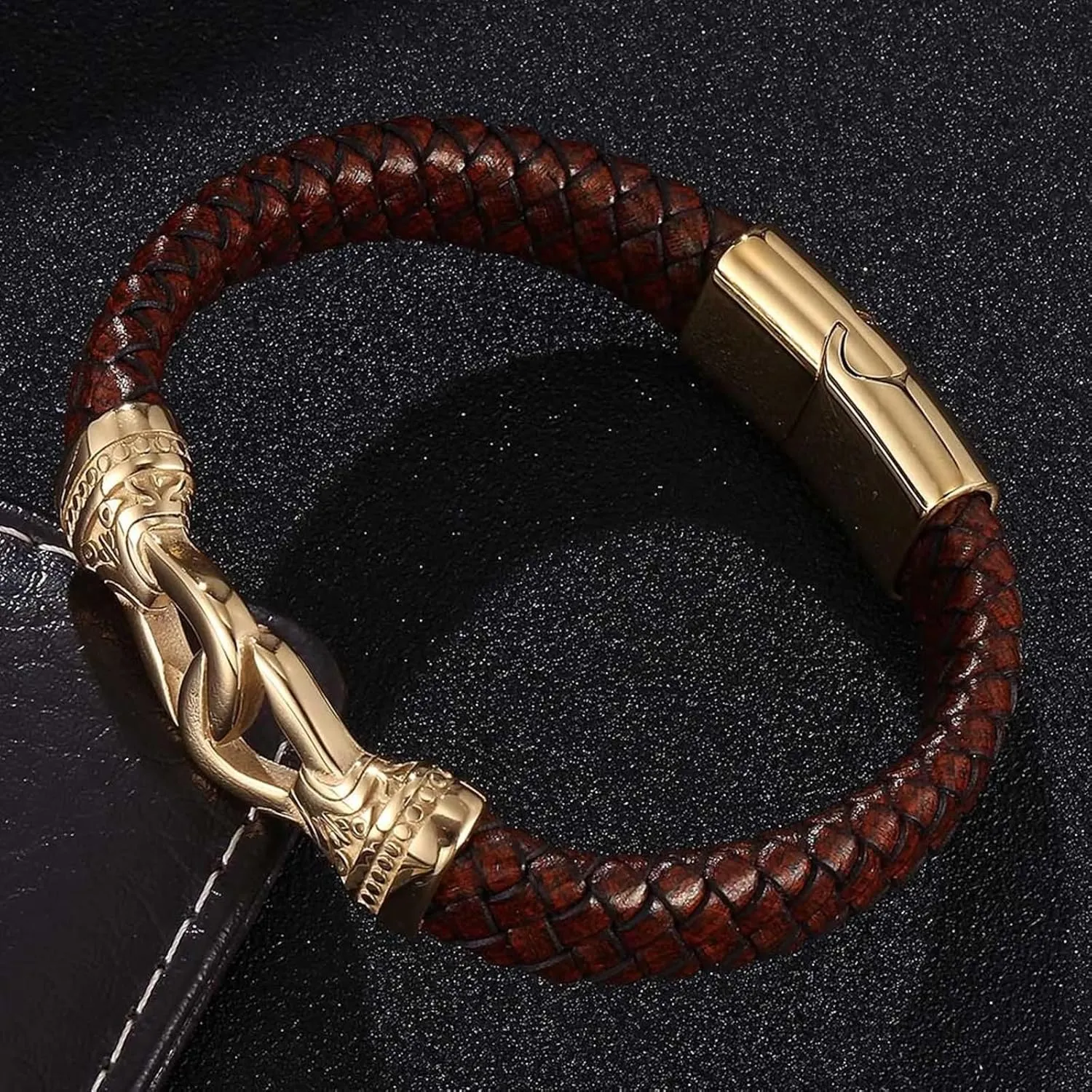 Leather Bracelet for Men, Long Distance Friendship Bracelets Buckle Braided Leather Cord Bracelet Bohemian Bracelets