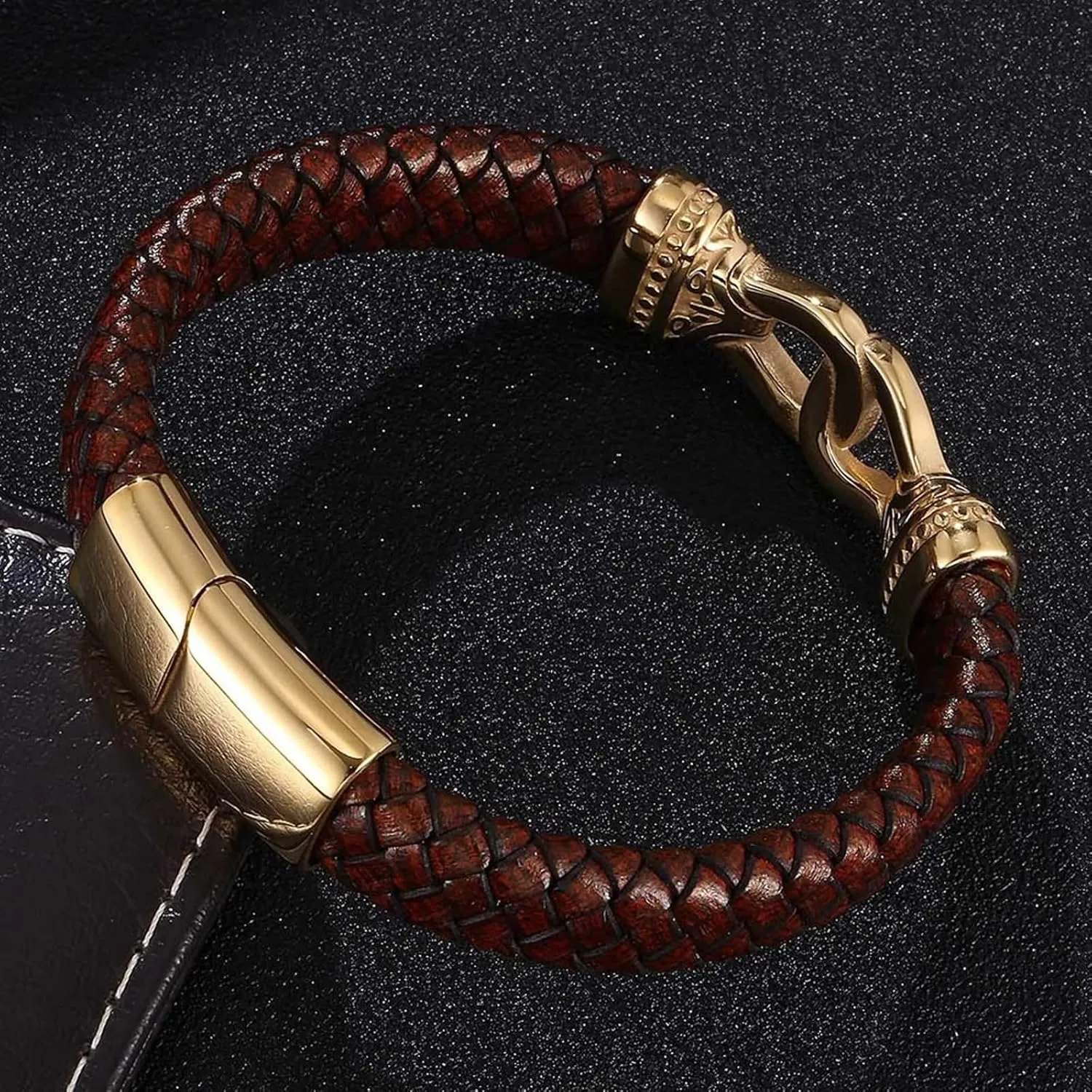 Leather Bracelet for Men, Long Distance Friendship Bracelets Buckle Braided Leather Cord Bracelet Bohemian Bracelets