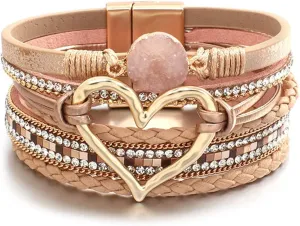 Leather Bracelet for Women Multilayer Wrap Leather Bracelet Rhinestone Leather Bracelets