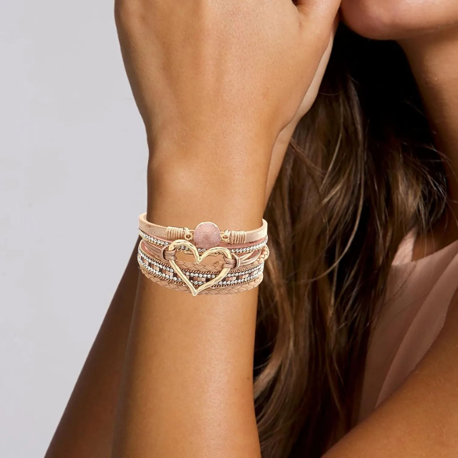 Leather Bracelet for Women Multilayer Wrap Leather Bracelet Rhinestone Leather Bracelets