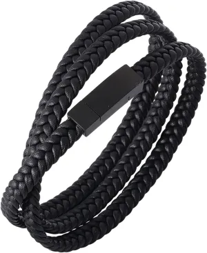 Leather Bracelet Punk, Cool Friendship Bracelets Multi-Layer Braided Leather Cord Bracelet Adult Friendship Bracelets