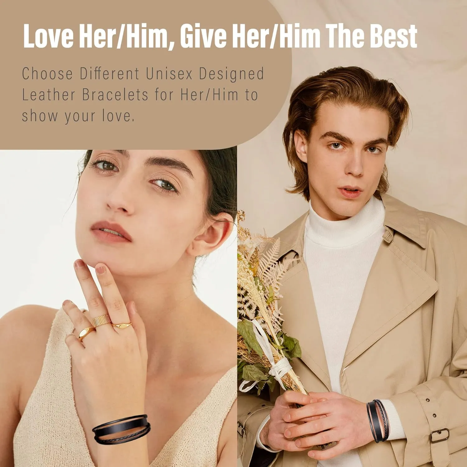 Leather Bracelets for Men Women Inspirational Gifts for Him Her Handmade Black Braided Motivational Birthday Gift for Boyfriend Husband Dad Anniversary Christmas Mens Stocking Stuffers