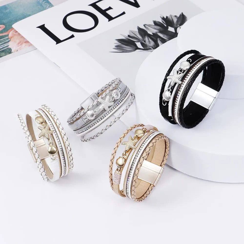Leather multilayer bracelet Ladies bracelet women closure