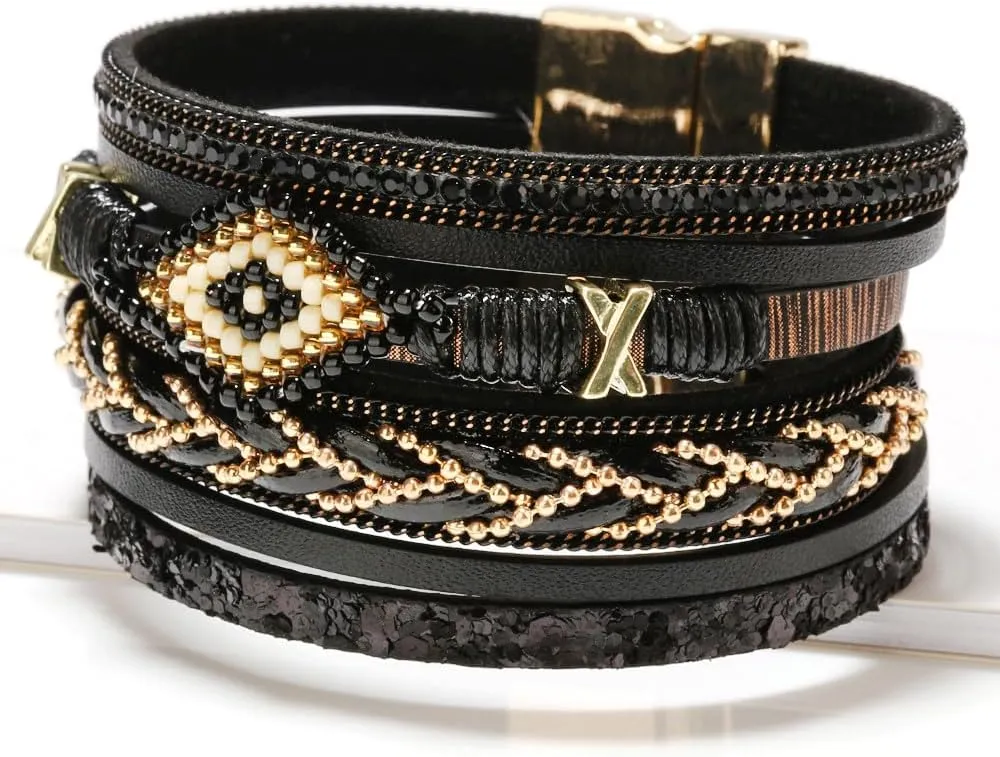 Leather multilayer bracelet Ladies bracelet women closure