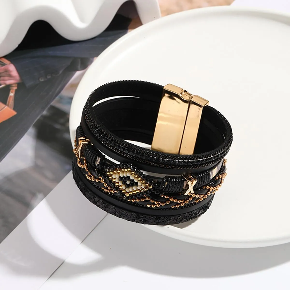 Leather multilayer bracelet Ladies bracelet women closure