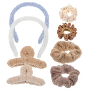 LIFKOME 8-piece Women's Plush Hairband Set Hair Tie Scrunchies Hair Clips Headband Gentle on Hair for Parties Events