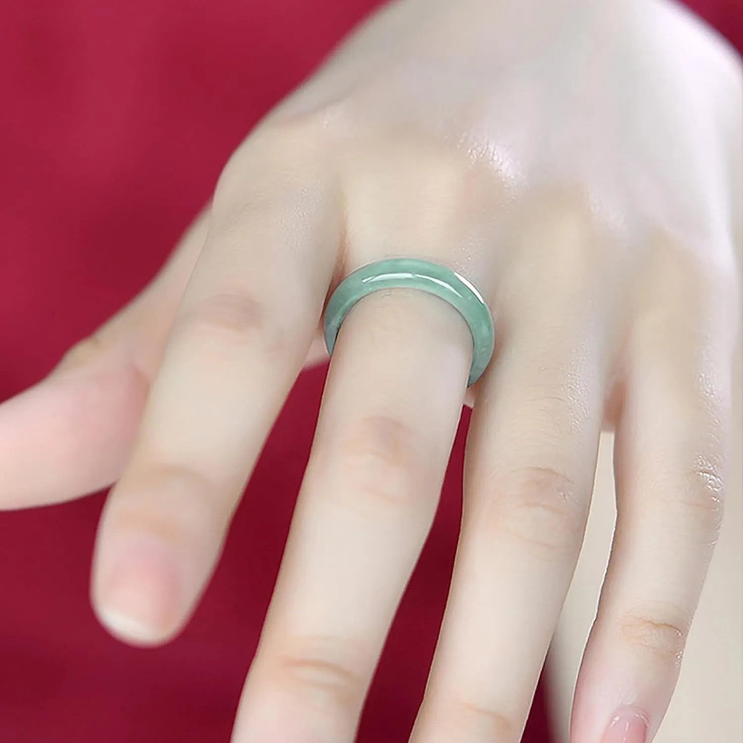 Light Green Jade Ring - Genuine Natural Stone Jade Jewelry Crafts Gift, Good Luck Ring