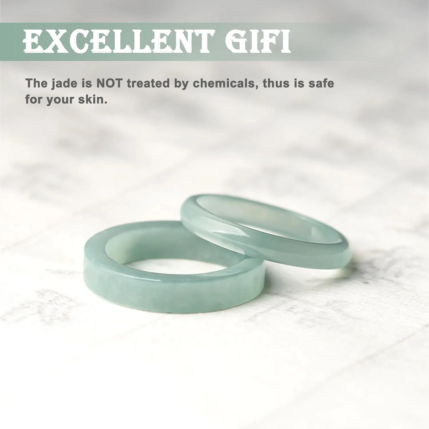 Light Green Jade Ring - Genuine Natural Stone Jade Jewelry Crafts Gift, Good Luck Ring