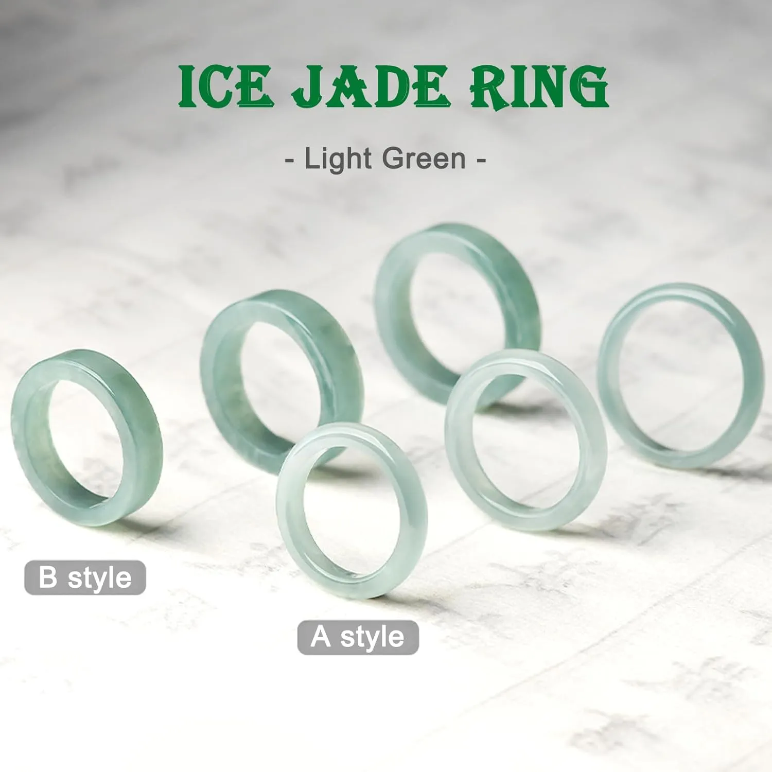 Light Green Jade Ring - Genuine Natural Stone Jade Jewelry Crafts Gift, Good Luck Ring