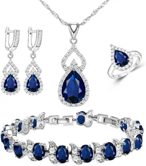 LMXXVJ Women Jewelry Set Platinum Plated Necklace Open Ring Earrings Bracelet Set,Birthday/Anniversary Mothers Day Jewelry Gifts for Mom/Wife/Sister/Best Friend