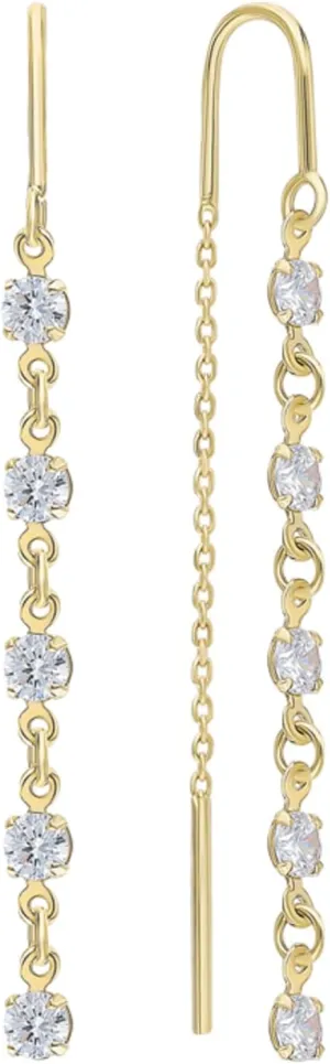 Long Chain Earring, 14K Solid Gold Long Threader Earrings, (0.20ct) Diamond Drop Dangle Earrings, Simple Minimalist Drop Earrings, Gift For Women