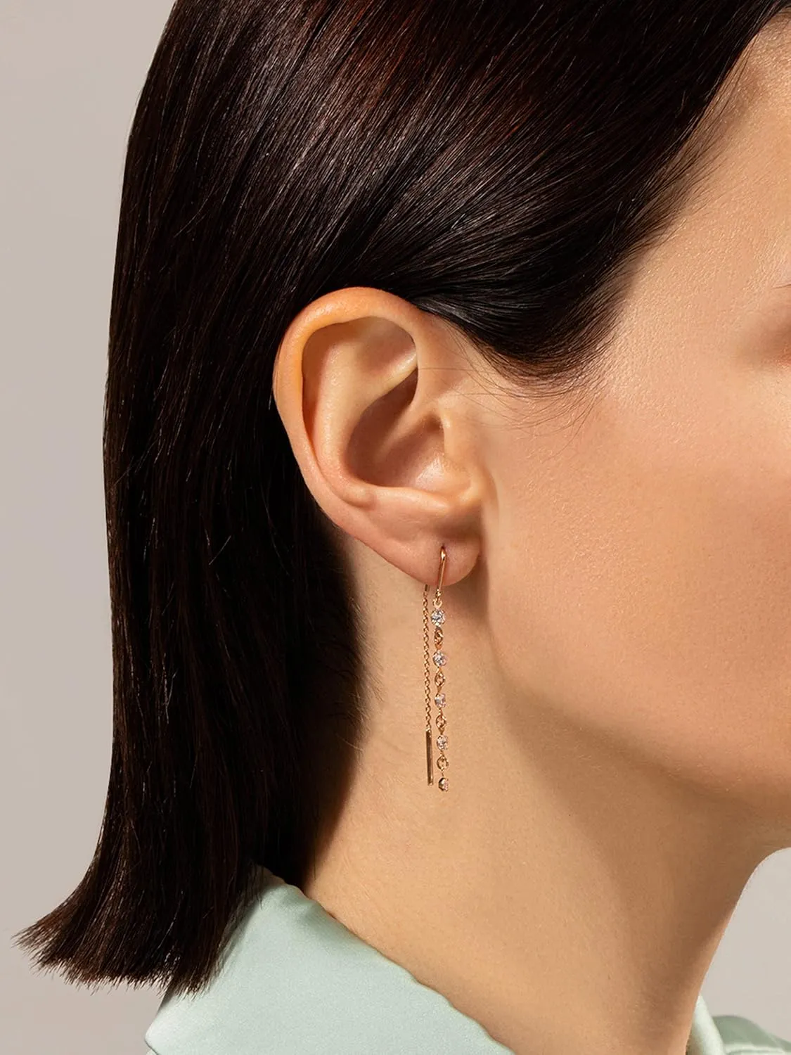 Long Chain Earring, 14K Solid Gold Long Threader Earrings, (0.20ct) Diamond Drop Dangle Earrings, Simple Minimalist Drop Earrings, Gift For Women