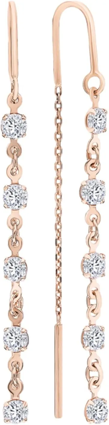 Long Chain Earring, 14K Solid Gold Long Threader Earrings, (0.20ct) Diamond Drop Dangle Earrings, Simple Minimalist Drop Earrings, Gift For Women