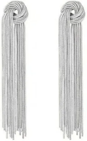 Long Tassel Dangle Earrings Trendy Gold Silver Plated Tassel Knot Chain Fringe Statement Wedding Bridesmaid Jewelry