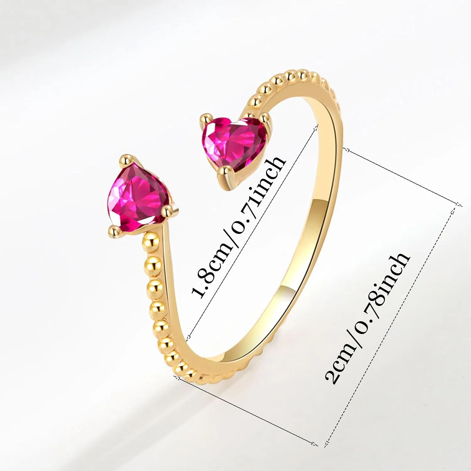 Long tiantian Gold Birthstone Rings for Women Non Tarnish Gold Stackable Birthstone Rings CZ Ruby Emerald Double Heart 2 Birthstone Rings Personalized Jewelry Gifts for Birthday