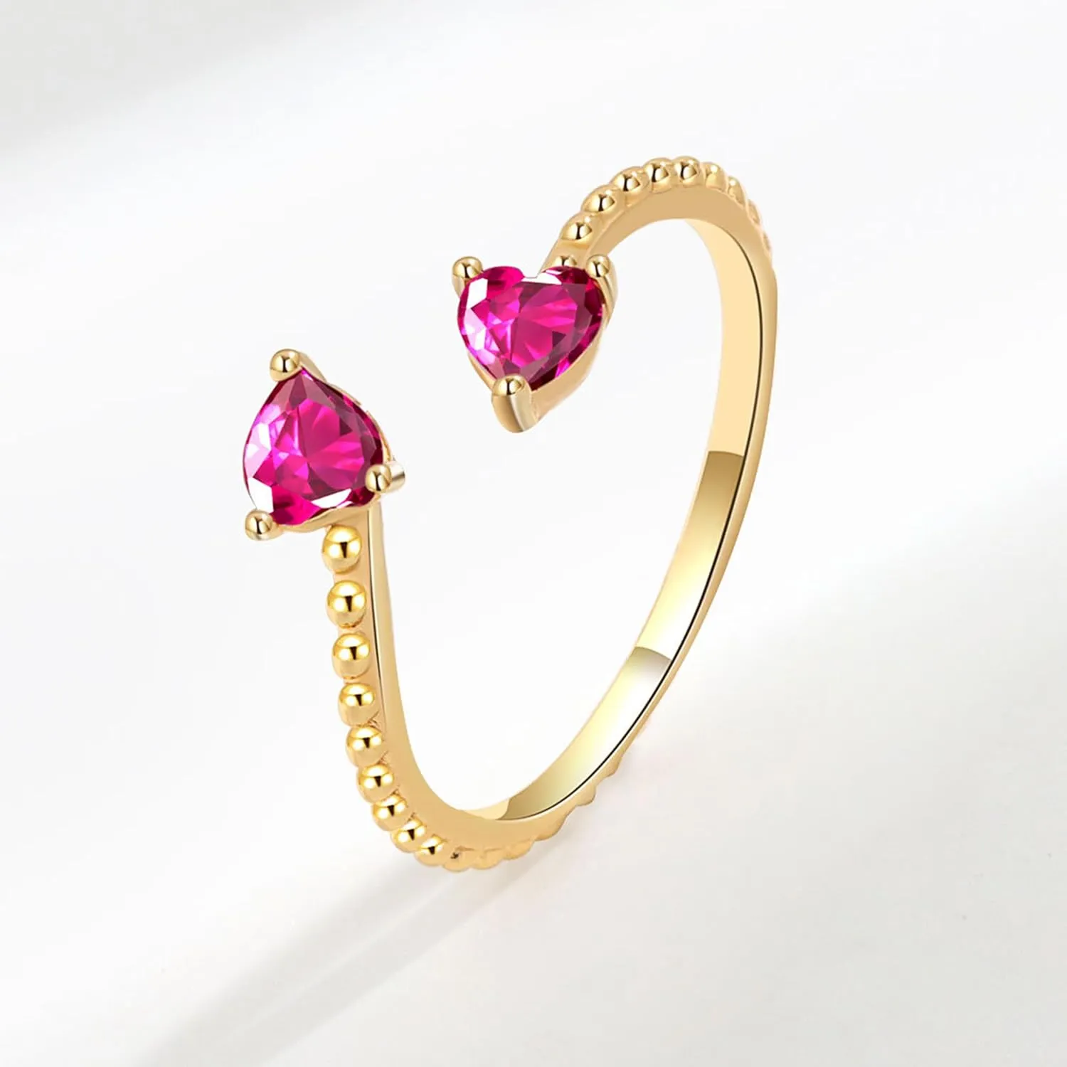 Long tiantian Gold Birthstone Rings for Women Non Tarnish Gold Stackable Birthstone Rings CZ Ruby Emerald Double Heart 2 Birthstone Rings Personalized Jewelry Gifts for Birthday