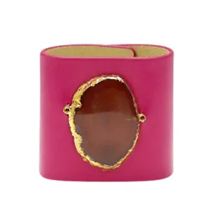 LOVED CUFF - PINK RUBY LEATHER WITH BROWN AGATE  S.1.01.004.1037