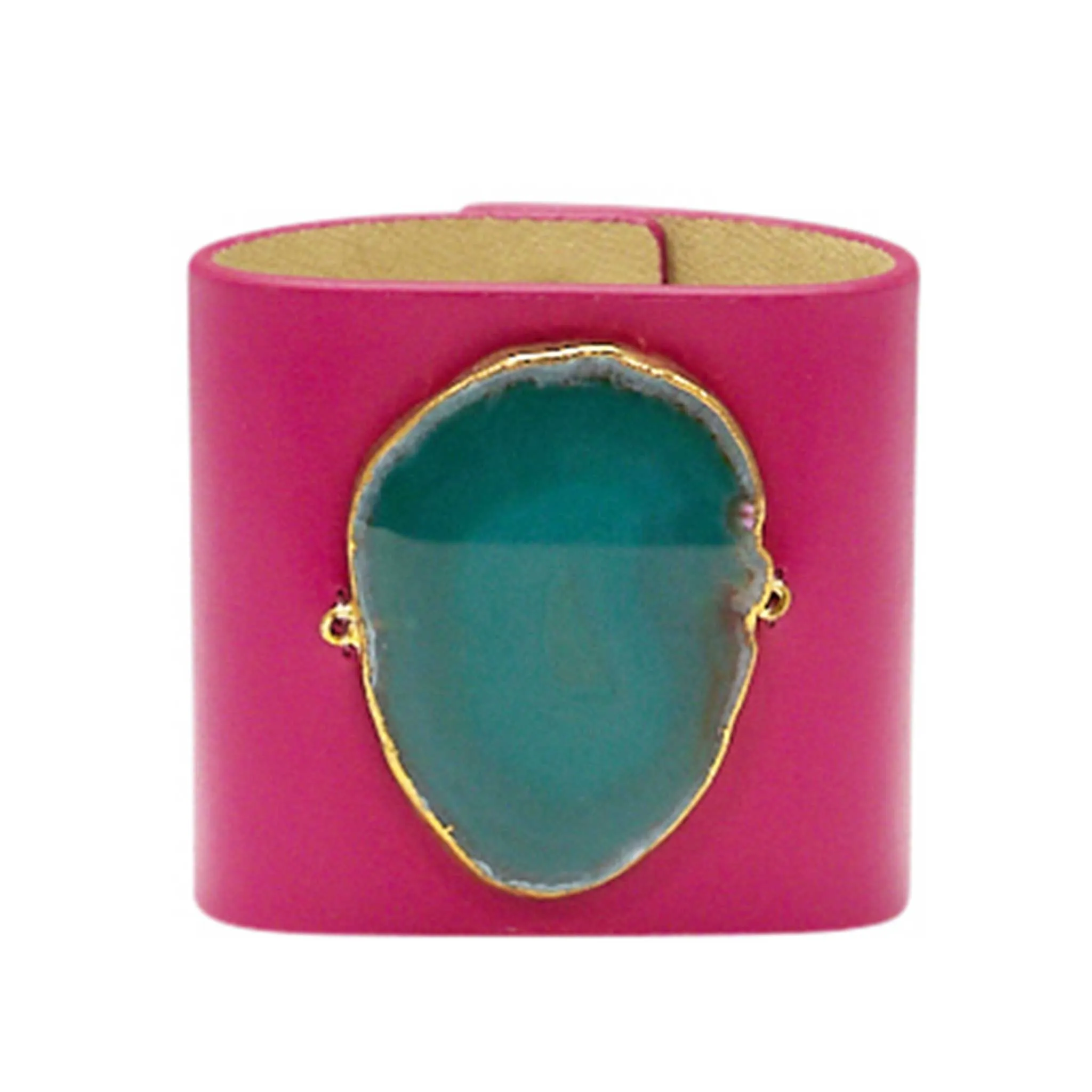 LOVED CUFF - PINK RUBY LEATHER WITH GREEN AGATE  M.1.01.003.1300