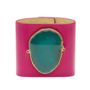 LOVED CUFF - PINK RUBY LEATHER WITH GREEN AGATE  M.1.01.003.1300