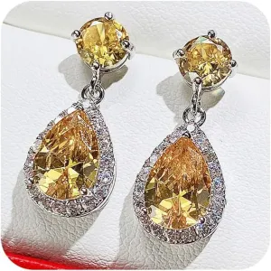 LRESJJIUJ 14K Gold Plated Teardrop Cubic Zirconia Dangle Drop Hoop Earrings for Womens Pear Dangling Wedding Hypoallergenic Fashion Elegant Diamond Jewelry Gifts Bridesmaid Yellow