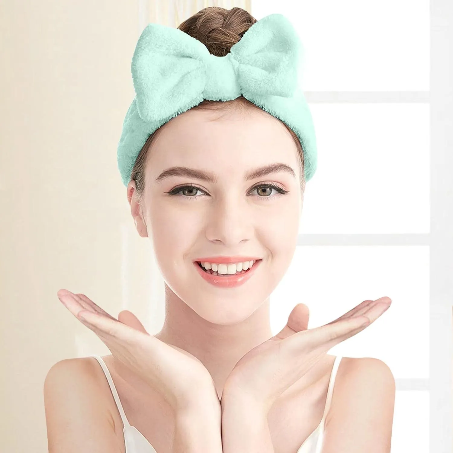 Makeup Headband Soft Hydrotherapy Headband 1 Piece Bow Hairband Women's Facial Coral Velvet Headband For Shower Face Wash