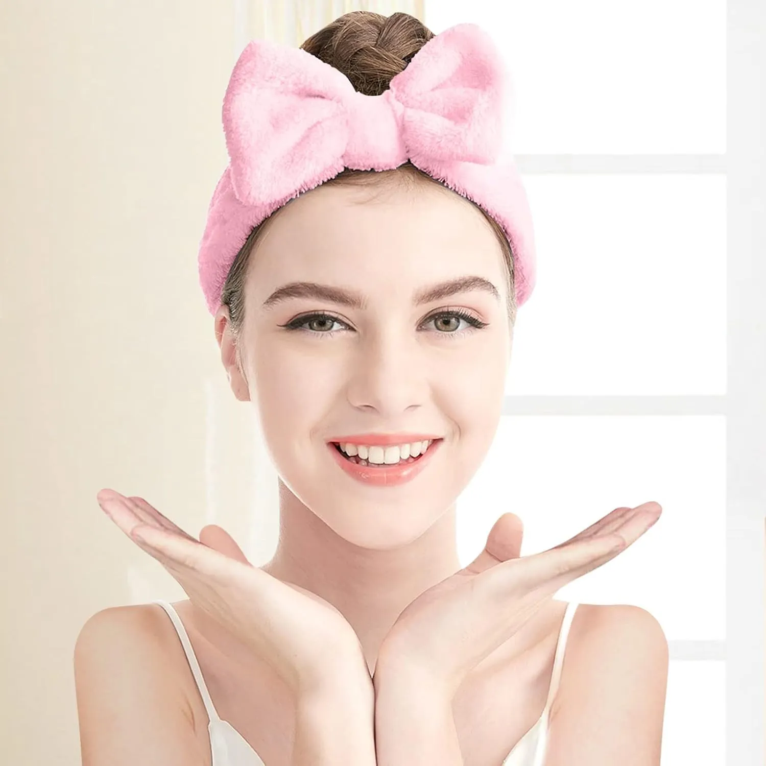Makeup Headband Soft Hydrotherapy Headband 1 Piece Bow Hairband Women's Facial Coral Velvet Headband For Shower Face Wash