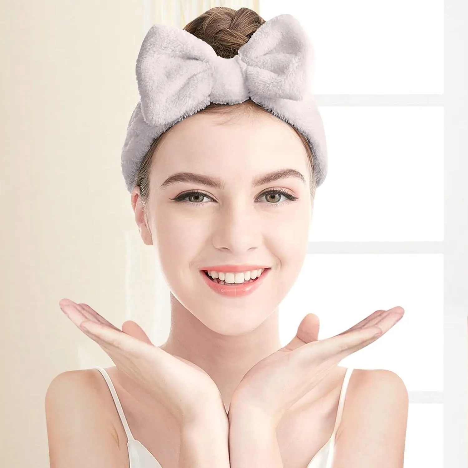Makeup Headband Soft Hydrotherapy Headband 1 Piece Bow Hairband Women's Facial Coral Velvet Headband For Shower Face Wash