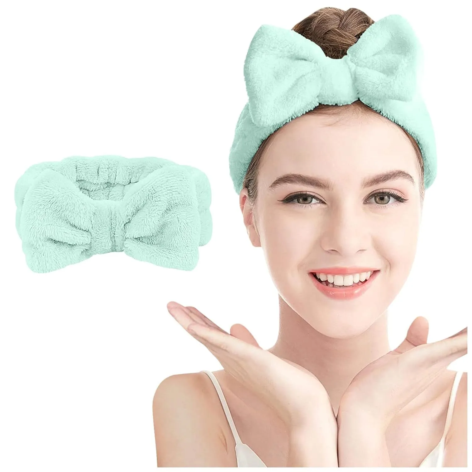 Makeup Headband Soft Hydrotherapy Headband 1 Piece Bow Hairband Women's Facial Coral Velvet Headband For Shower Face Wash