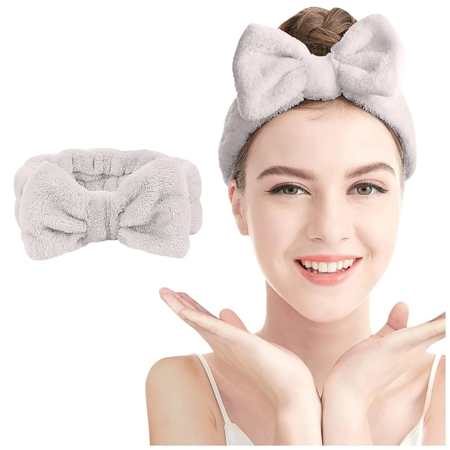 Makeup Headband Soft Hydrotherapy Headband 1 Piece Bow Hairband Women's Facial Coral Velvet Headband For Shower Face Wash