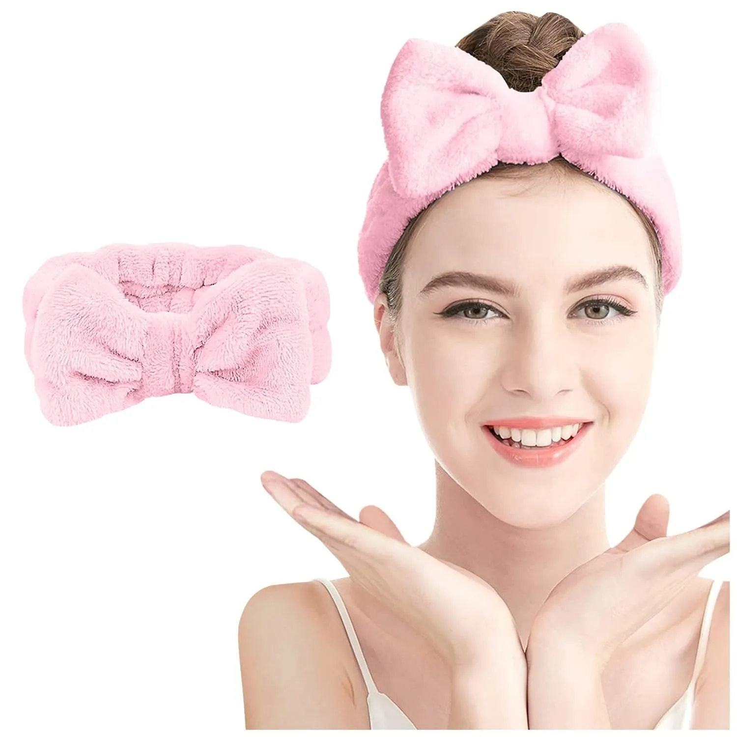 Makeup Headband Soft Hydrotherapy Headband 1 Piece Bow Hairband Women's Facial Coral Velvet Headband For Shower Face Wash