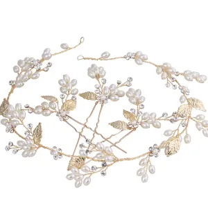 MansWill Handmade Pearl Wedding Headband & Hair Pin Set, Womens Fashion Crystal Hair Barrettes Kits for Bride/Girls Hair Decoration Accessories Wear Clips Jewelry Headpiece for Bridesmaid
