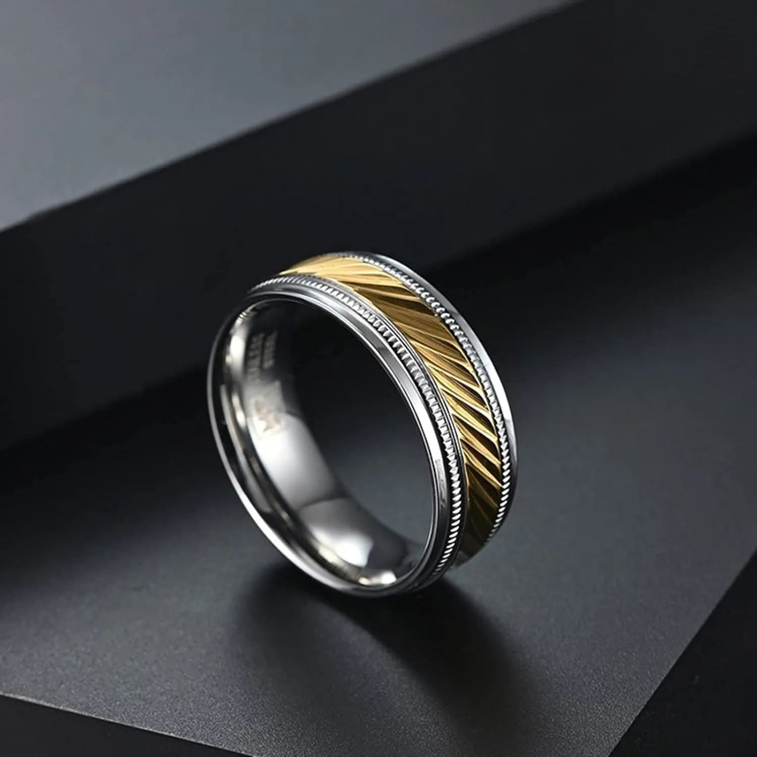 Marriage Rings Couple, Stainless Steel Rings for Women Silver Gold Ring 7.5mm Promise Gifts for Couple