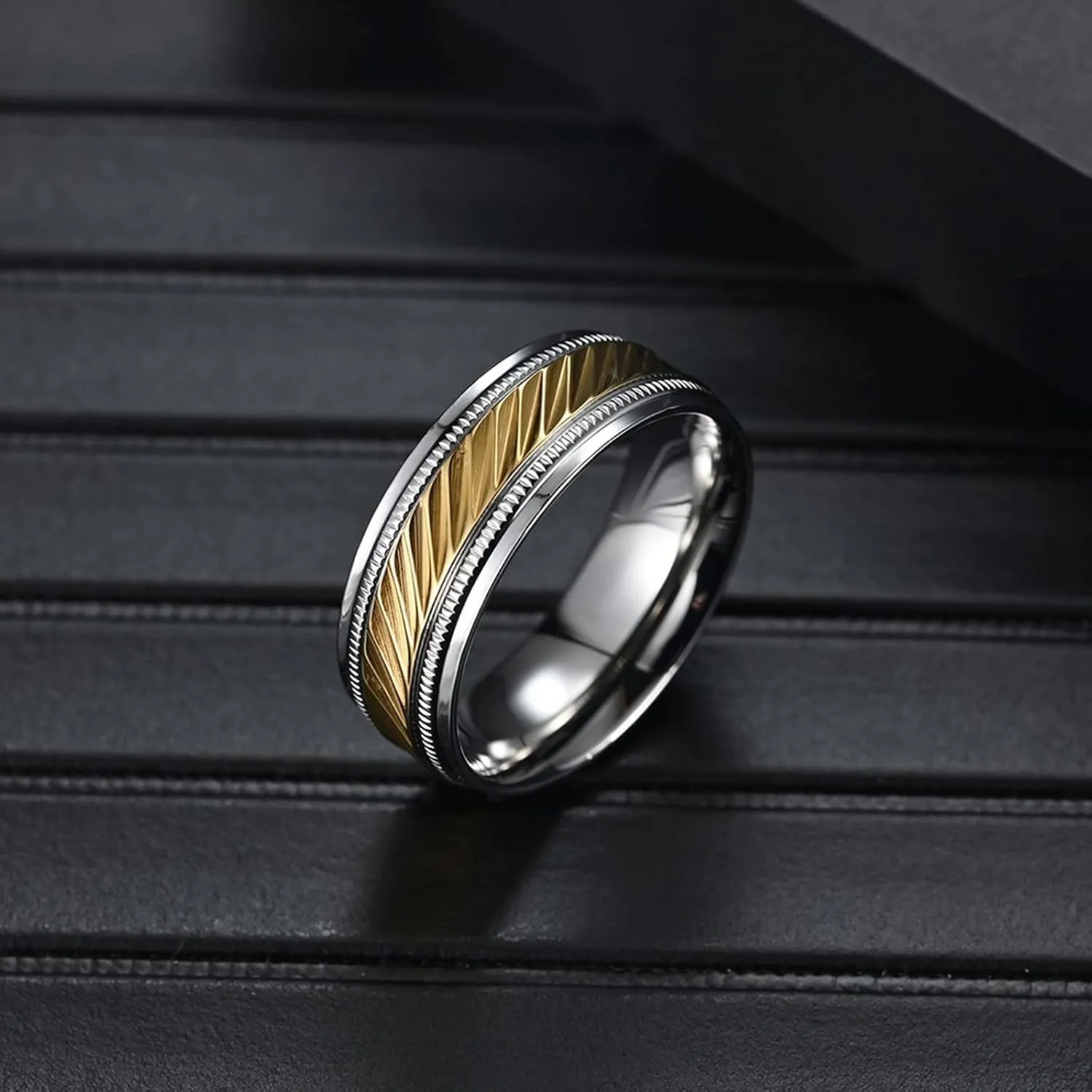 Marriage Rings Couple, Stainless Steel Rings for Women Silver Gold Ring 7.5mm Promise Gifts for Couple